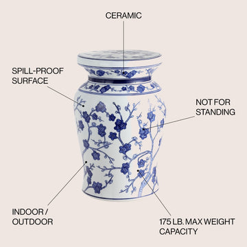 Cherry Blossom 17.7" Ceramic Garden Stool - JONATHAN Y